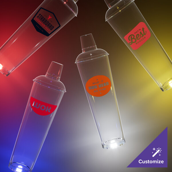 A close-up of a customizable plastic shaker with a red LED light.