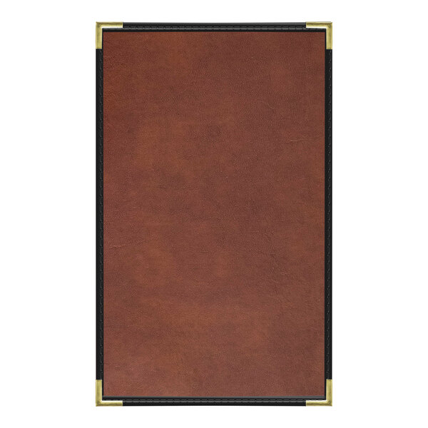 A brown leather H. Risch menu cover with black border.