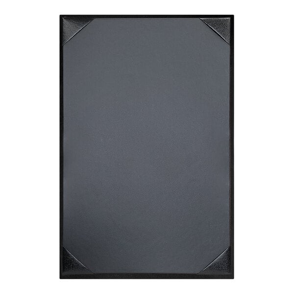 A black rectangular menu cover with black picture corners.