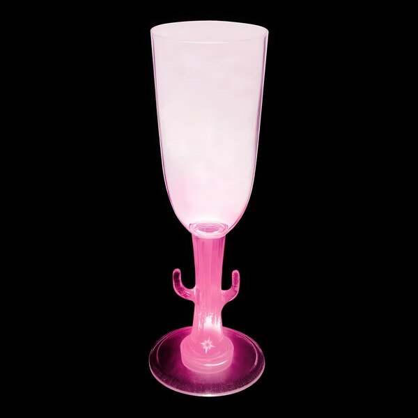 A 7 oz. plastic champagne cup with a cactus stem and a pink LED light.