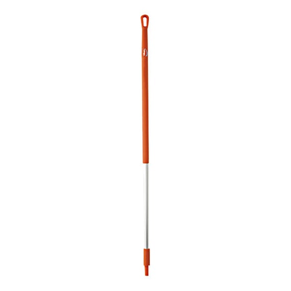 An orange and white Vikan aluminum handle.