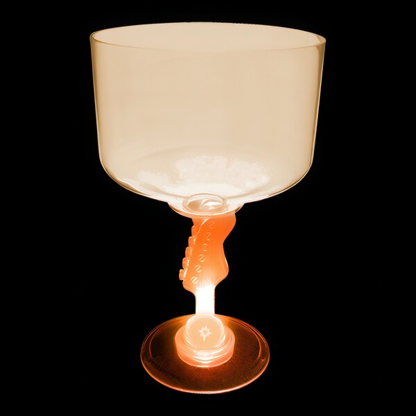 A customizable plastic guitar stem margarita cup with an orange LED light inside.