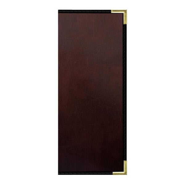 A brown leather H. Risch, Inc. wine menu cover.