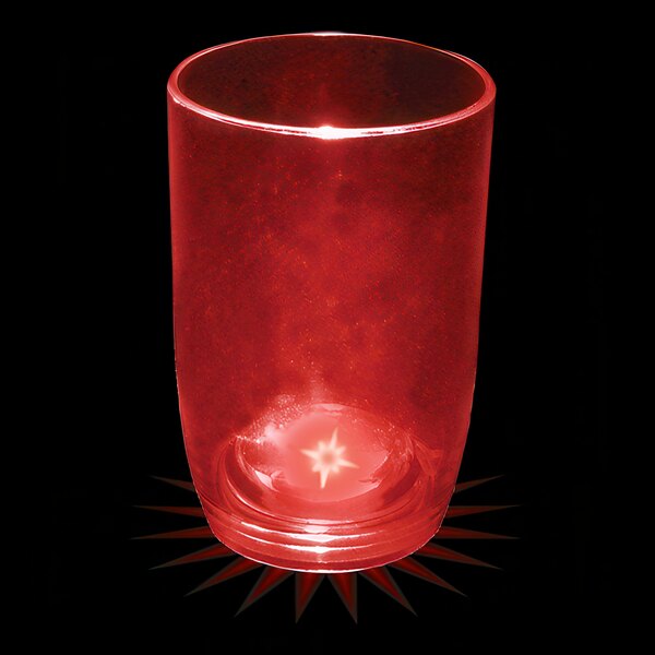A customizable red plastic stemless wine cup with a red LED light inside.