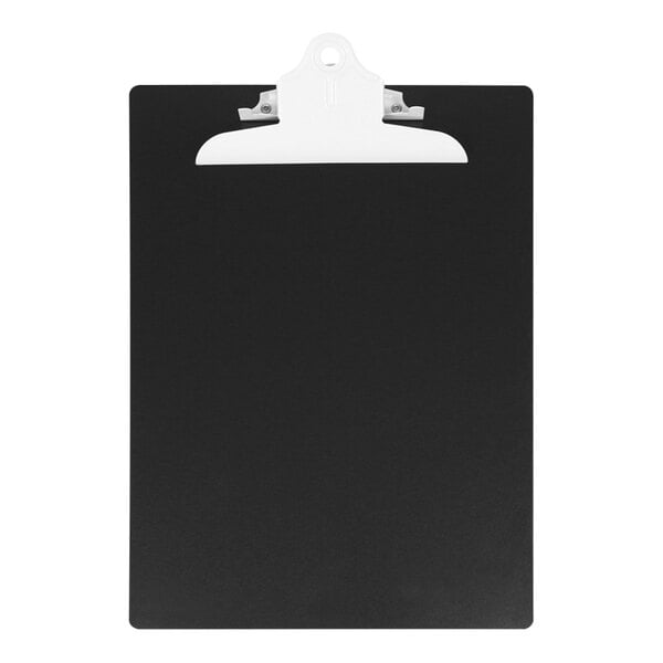 A black clipboard with a white clip.