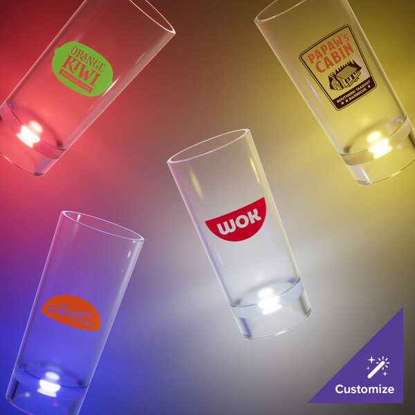 A customizable plastic champagne shooter with a blue LED light.