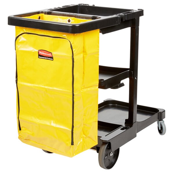 Rubbermaid FG617388BLA Shelf Janitor Cart with Vinyl Zippered Bag