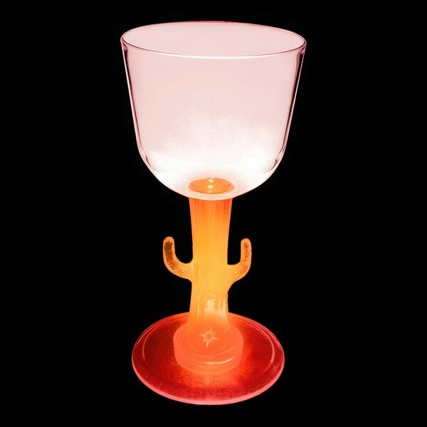 A customizable plastic cactus stem wine cup with a red LED light inside.