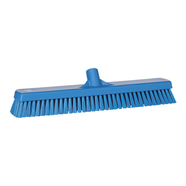 A Vikan blue wall/floor scrub head with stiff bristles.