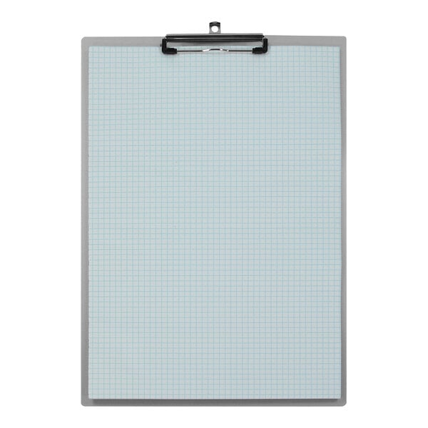 A Saunders silver aluminum clipboard with a chrome clip.