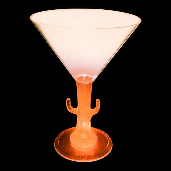 A customizable plastic martini glass with a cactus stem and an orange LED light inside.