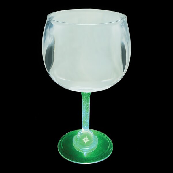 A customizable plastic goblet with a green stem and white lights.
