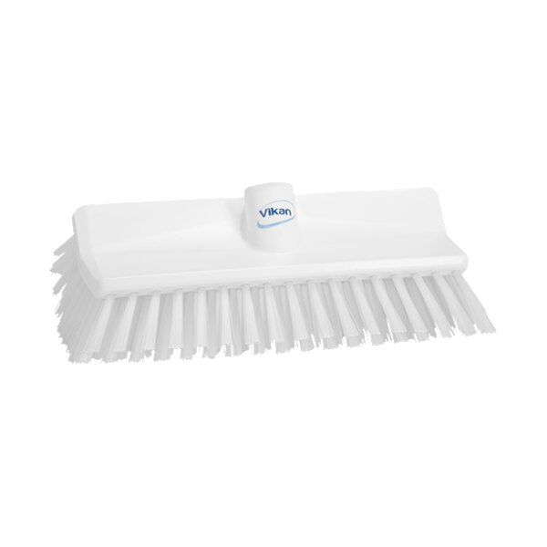 A Vikan white brush head with medium stiff bristles.