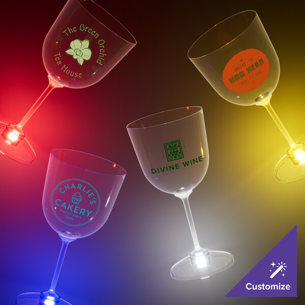 A customizable plastic goblet with a blue LED light.