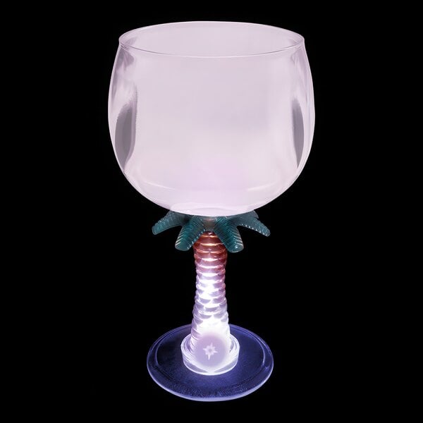 A customizable plastic goblet with a purple LED light and a palm tree stem.