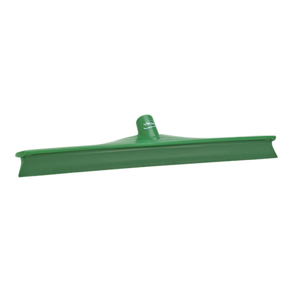 A green Vikan floor squeegee with a green plastic frame and handle.