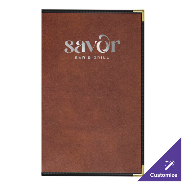 A brown leather H. Risch, Inc. menu cover with silver text.