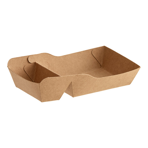 A brown Carnival King paper food container with two compartments.
