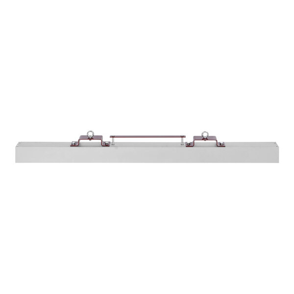 A white and silver rectangular steel hanging sweeper with metal handles.