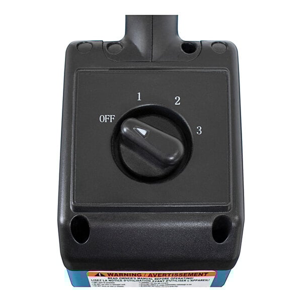 The black control panel of an XPOWER Portable Misting Fan with white and blue labels on the switches.