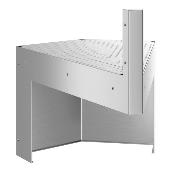 A metal Regency corner table with a metal shelf.