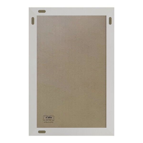 A white rectangular chalkboard with a white frame and brown border.