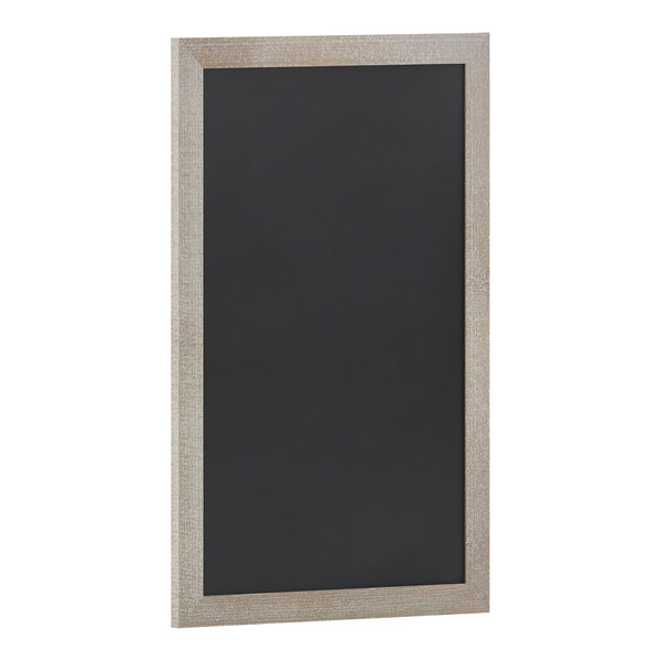 A black board with a wooden frame.