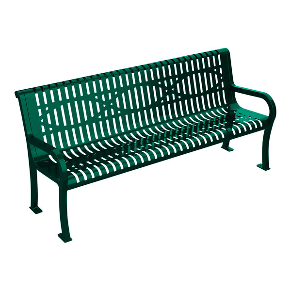 A green Ultra Site Lexington bench with a wave design on the back.