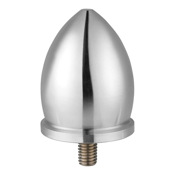 A close-up of a silver Lancaster Table & Seating umbrella screw cap with a screw.