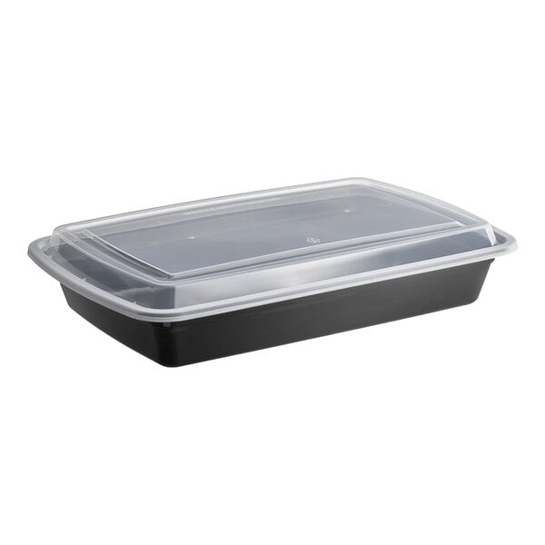 Choice 58 oz. Black Rectangular Microwavable Heavy Weight Container with Lid - 25/Pack