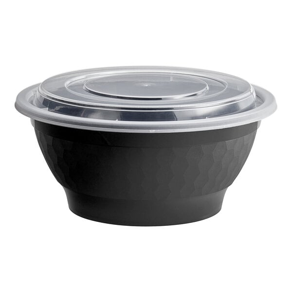Choice 38 oz. Black Round Microwavable Heavy Weight Bowl with Lid - 25/Pack