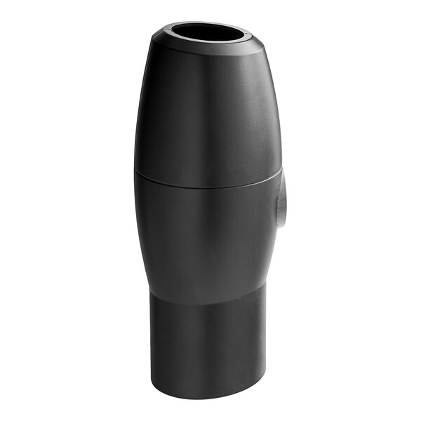 A black plastic tube with a round hole and a lid.