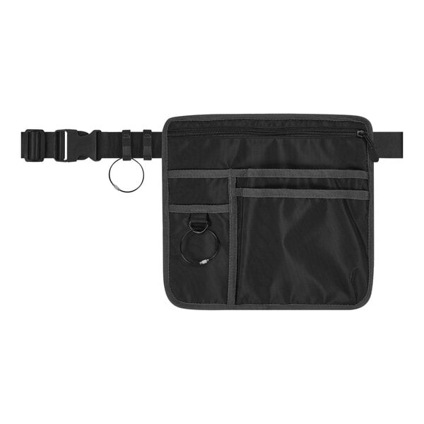 An Ergodyne Arsenal black waist bag with a strap and pockets.