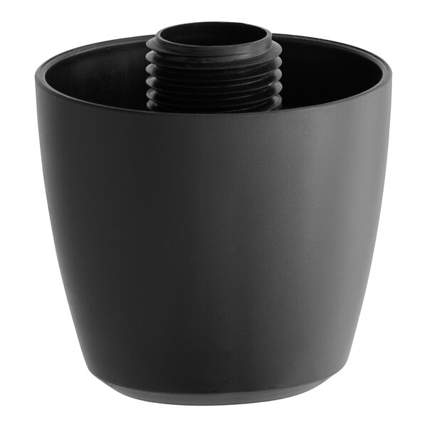 A black plastic screw cap for a Lancaster Table & Seating umbrella.