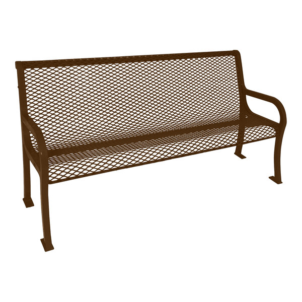 An Ultra Site Lexington brown metal bench with a diamond backrest.