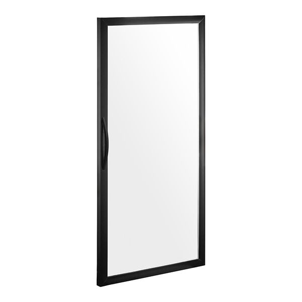 A black rectangular door with a white frame.