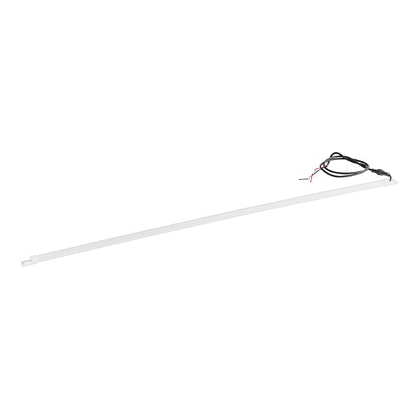 A white tube with black and white wires attached to it.