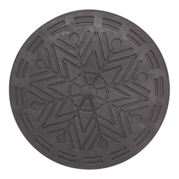 An orange circular stool with a grey surface design.