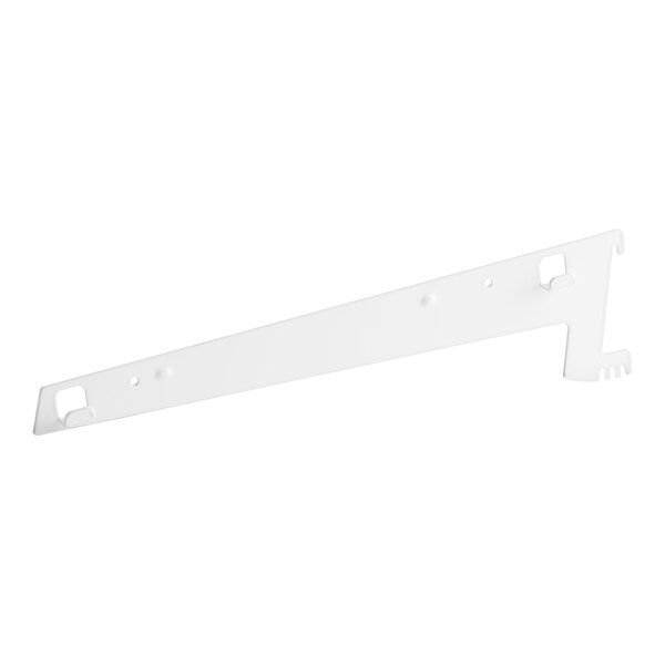 A white plastic Avantco Refrigeration shelf bracket.