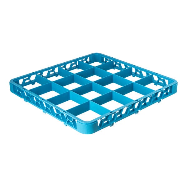 A blue plastic 16-compartment glass rack extender.