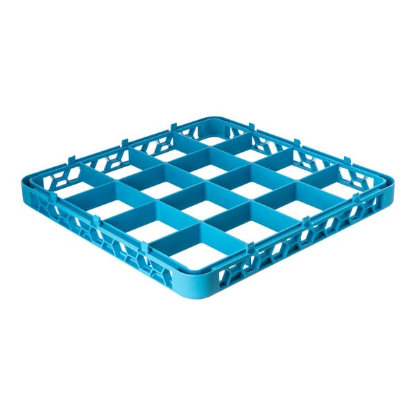 A blue plastic 16-compartment glass rack extender.