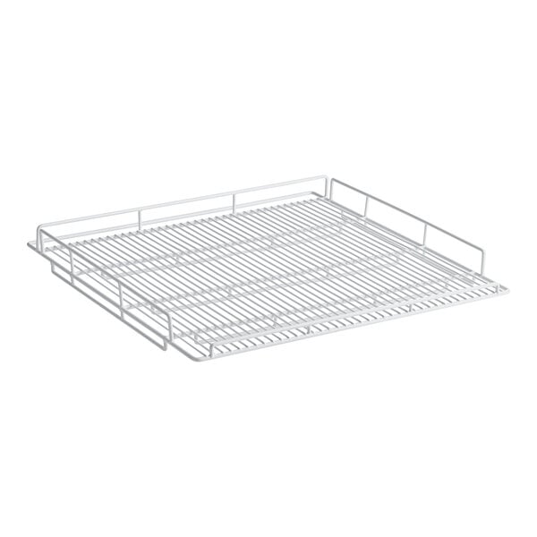 A white wire shelf for MainStreet Equipment merchandiser refrigerators with handles.