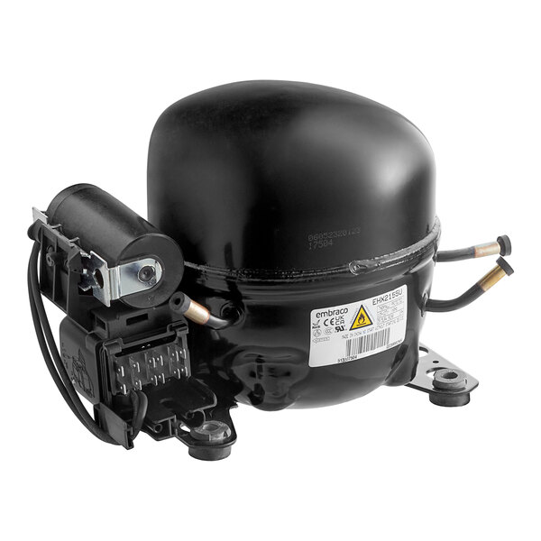 A black MainStreet Equipment refrigeration compressor with wires.