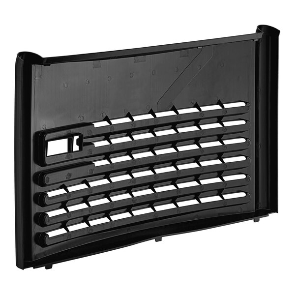 A black plastic Avantco Refrigeration grill with holes.