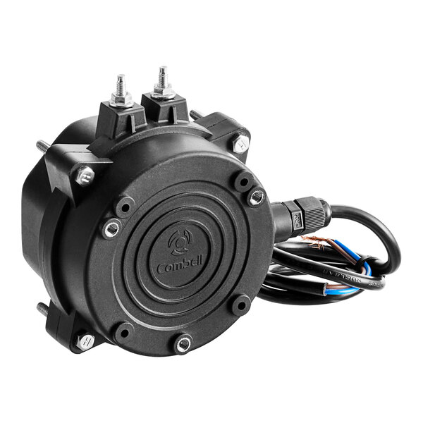 A black MainStreet Equipment condenser/evaporator fan motor with wires.