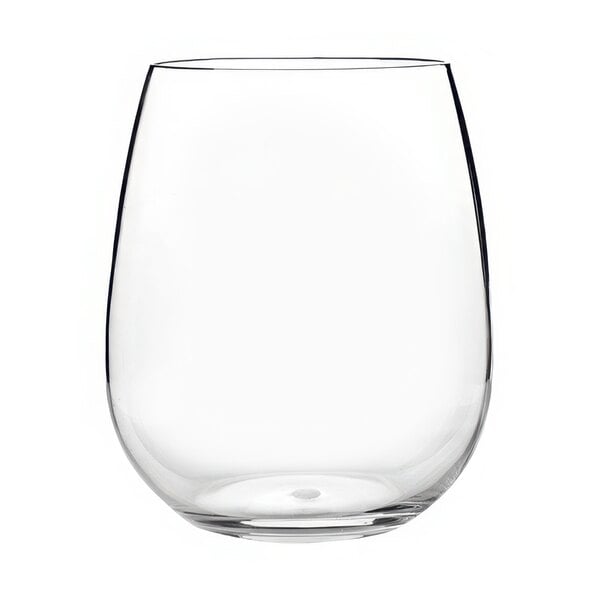 A clear Franmara Tritan plastic wine glass.
