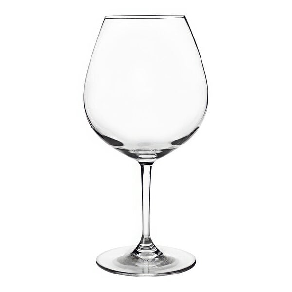 A clear Franmara Tritan plastic wine glass.