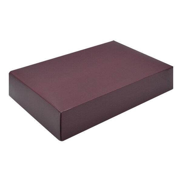 A maroon rectangular candy box with a lid on a white background.