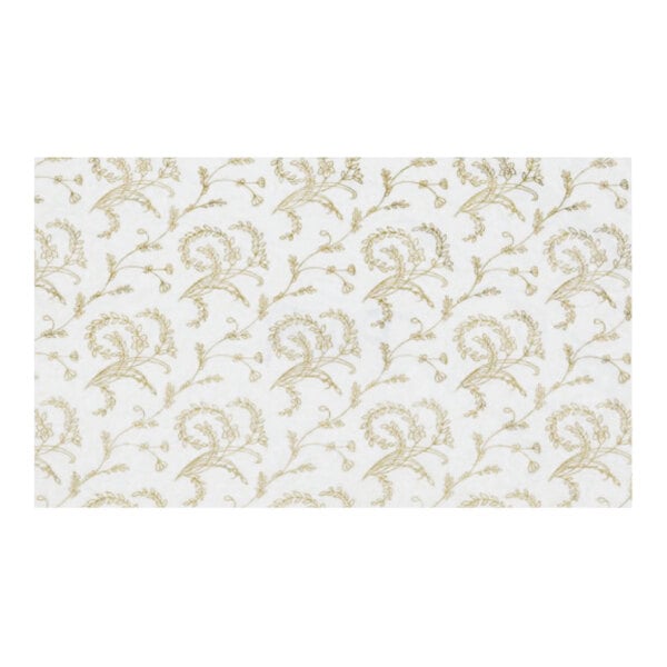 A white fabric pad with gold floral pattern.