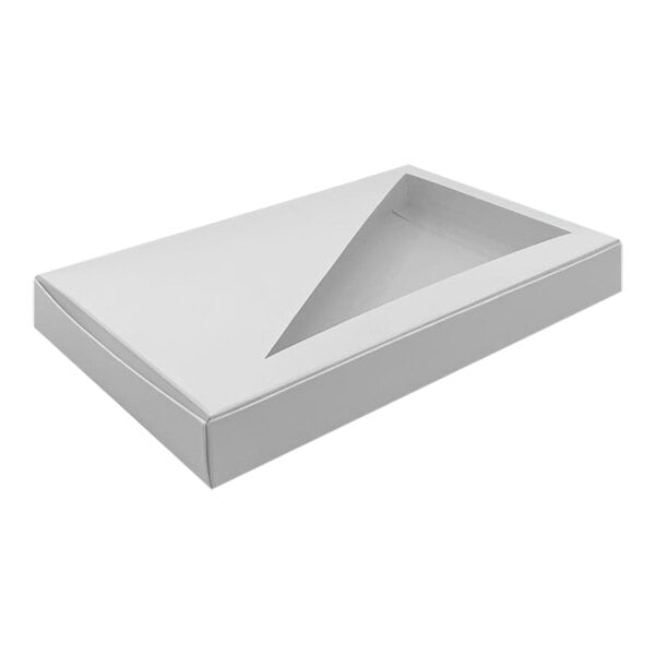 A white box with a triangular window.